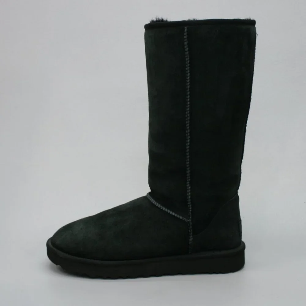 UGG Ladies 9 Classic Tall Ii Black Suede Sheepskin Shearling Lined Boots 1016224 - Picture 2 of 12